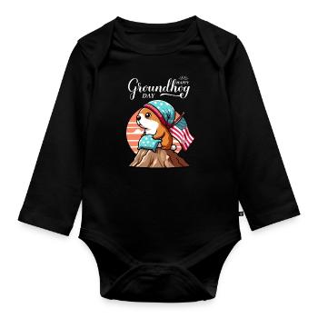 Jour de la marmotte USA drôle printemps chapeau - Body Bébé bio manches longues - noir - Devant