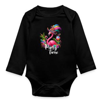 Flamingo célèbre le week-end de fête Vacances de carnaval - Body Bébé bio manches longues - noir - Devant