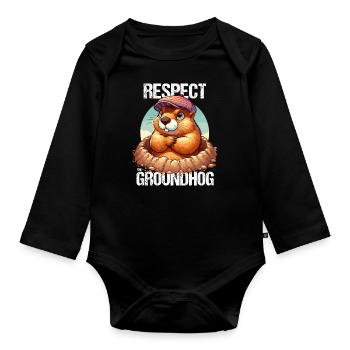 Murmeltier Schatten lustig Murmeltiertag Amerika - Baby Bio-Langarm-Body - Schwarz - Vorne