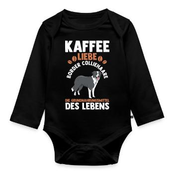 Kaffee Hund Border Collie - Baby Bio-Langarm-Body - Schwarz - Vorne