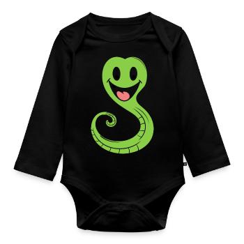 Humour petit serpent - Body Bébé bio manches longues - noir - Devant