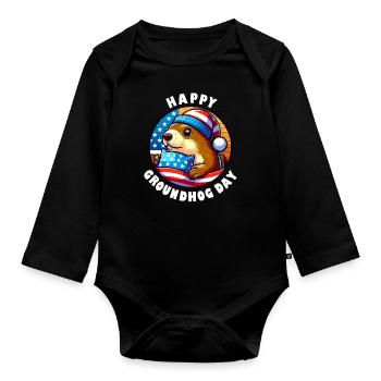 Groundhog Happy Groundhog Day Spring America - Organic Longsleeve Baby Bodysuit - black - Front