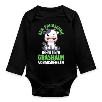 Kuh Bauer Bauernhof Kuhbauer Kühe - Baby Bio-Langarm-Body - Schwarz - Vorne