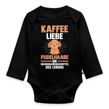 Hund Kaffee Pudel - Baby Bio-Langarm-Body - Schwarz - Vorne