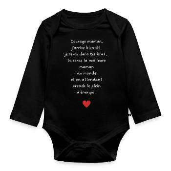 J’arrive bientôt maman-annonce grossesse maman - Body Bébé bio manches longues - noir - Devant