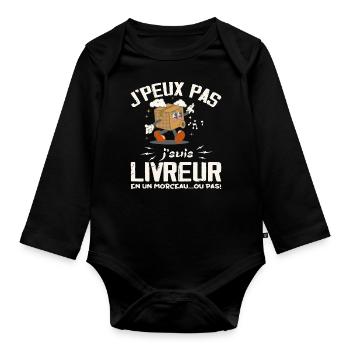 I can't I'm a delivery guy - Organic Longsleeve Baby Bodysuit - black - Front