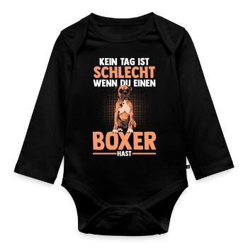 Hund Deutscher Boxer - Baby Bio-Langarm-Body - Schwarz - Vorne