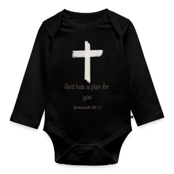 God has a plan for you Kreuz Christ Glaube - Organic Longsleeve Baby Bodysuit - black - Front