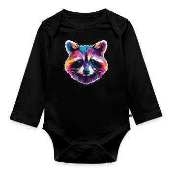 Raccoon Portrait Pop Art - Organic Longsleeve Baby Bodysuit - black - Front