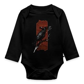 Crimson Gaze: Raven with Red Eyes - Organic Longsleeve Baby Bodysuit - black - Front