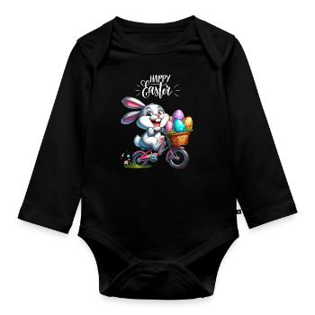 Lapin de Pâques Vélo Oeufs De Pâques Enfants Drôle - Body Bébé bio manches longues - noir - Devant