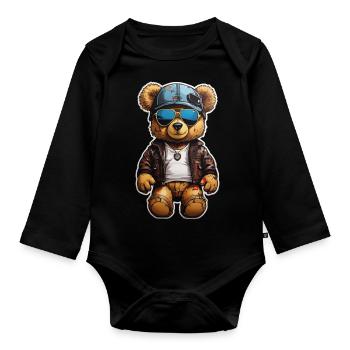 Teddybär Rapper Ganster - Baby Bio-Langarm-Body - Schwarz - Vorne