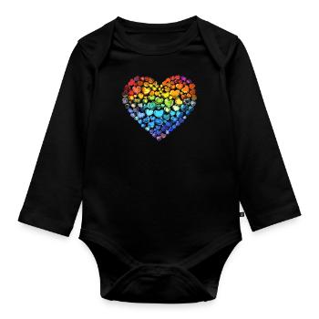 Rainbow Heart - Organic Longsleeve Baby Bodysuit - black - Front