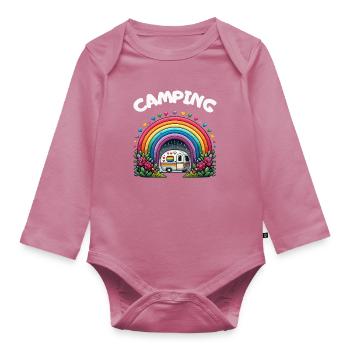 Camping Campsite Caravan Camper Leisure - Organic Longsleeve Baby Bodysuit - mauve - Front