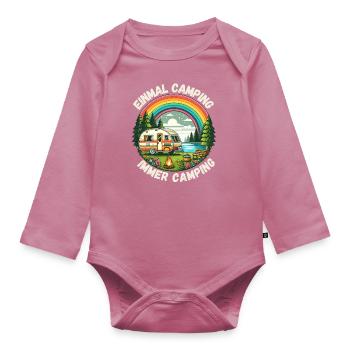 Camping Camper Caravan Campsite Rainbow - Organic Longsleeve Baby Bodysuit - mauve - Front