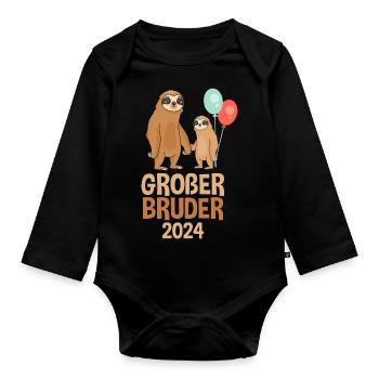 Paresseux grand frère 2024 - Body Bébé bio manches longues - noir - Devant