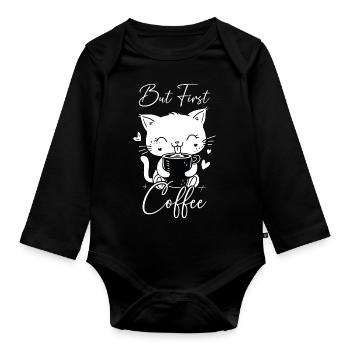 Café De Chat Mais Premier Café Matin Grouch Drôle - Body Bébé bio manches longues - noir - Devant