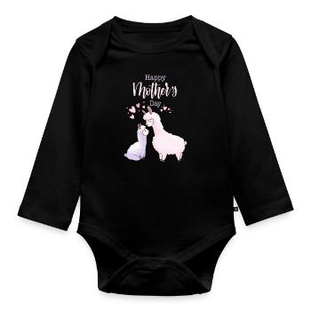 Mother's Day Llama Mom Mom Daughter Son Heart Child - Organic Longsleeve Baby Bodysuit - black - Front