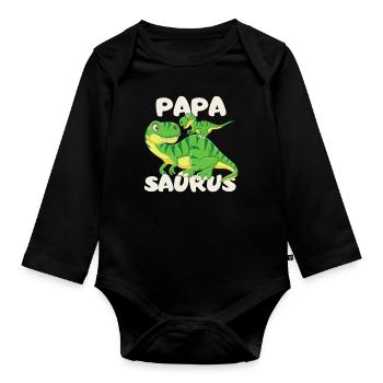 Papa Saurus Dinosaure Fête des Pères Enfants Drôle - Body Bébé bio manches longues - noir - Devant