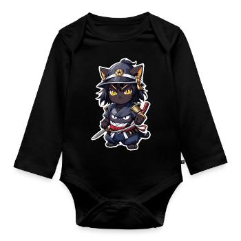 Ninja Cat - Samurai Kitten - Organic Longsleeve Baby Bodysuit - black - Front