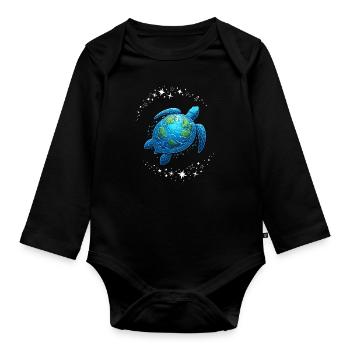 Happy Earth Day Sea Turtle Universe Globe - Organic Longsleeve Baby Bodysuit - black - Front