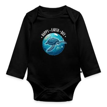 Happy Earth Day water turtle globe ocean - Organic Longsleeve Baby Bodysuit - black - Front