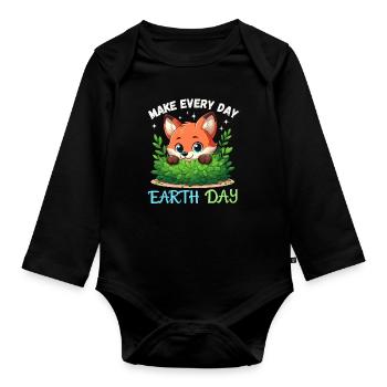 Happy Earth Day fox forest wild animal animal protection - Organic Longsleeve Baby Bodysuit - black - Front
