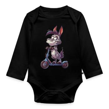 Esel Roller - Baby Bio-Langarm-Body - Schwarz - Vorne