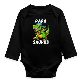 Papa Saurus Dinosaure Fête des Pères Baseball Drôle - Body Bébé bio manches longues - noir - Devant
