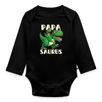Papa Saurus Vatertag Dinosaurier T-Rex Dad Lustig - Baby Bio-Langarm-Body - Schwarz - Vorne