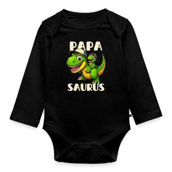 Papa Saurus Father's Day T-Rex Dinosaur Family - Organic Longsleeve Baby Bodysuit - black - Front