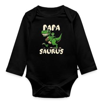 Père Papa Saurus Dinosaure T-Rex Fête des Pères Cool - Body Bébé bio manches longues - noir - Devant