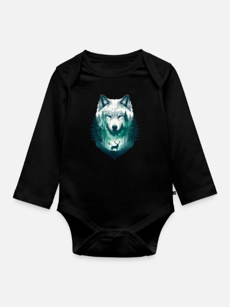 Wolf Wildnis Wildtier Wald Natur Wolfsrudel Cool - Baby Bio-Langarm-Body - Schwarz