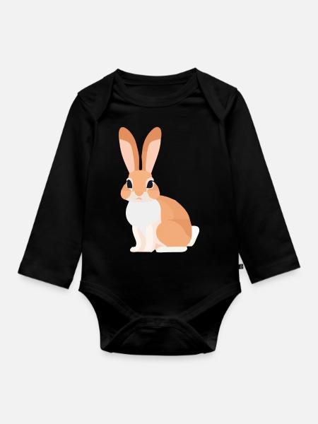 Hase Kaninchen mit großen Ohren an Ostern - Baby Bio-Langarm-Body - Schwarz