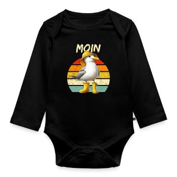 Hamburg Moin Möwe Nordsee Nordseeküste Lustig Cool - Baby Bio-Langarm-Body - Schwarz - Vorne