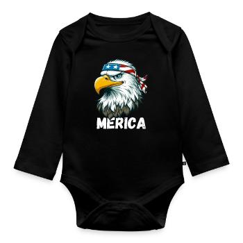 America Eagles USA Independence Day 4th of July Stars - Organic Longsleeve Baby Bodysuit - black - Front