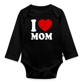 I love mom - Organic Longsleeve Baby Bodysuit - black - Front