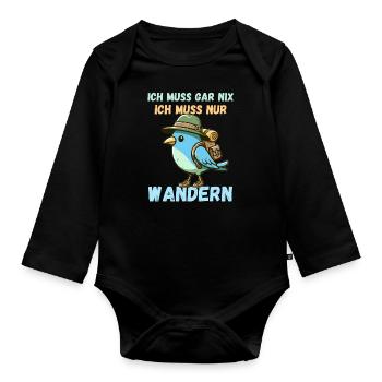 Wandern Wanderung Wanderurlaub Vogel Natur Lustig - Baby Bio-Langarm-Body - Schwarz - Vorne