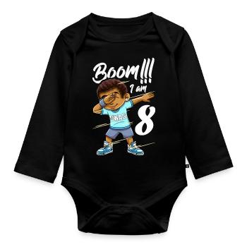 Boom Im 8 Jahre alter schwarzer Junge Dabbing - Baby Bio-Langarm-Body - Schwarz - Vorne