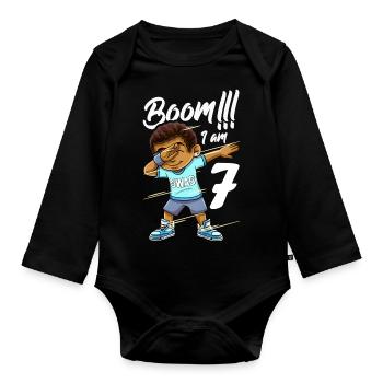 Boom Im 7 Jahre alter schwarzer Junge Dabbing - Baby Bio-Langarm-Body - Schwarz - Vorne
