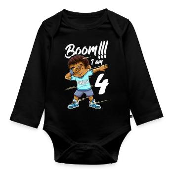 Boom Im 4 Jahre alter schwarzer Junge Dabbing - Baby Bio-Langarm-Body - Schwarz - Vorne