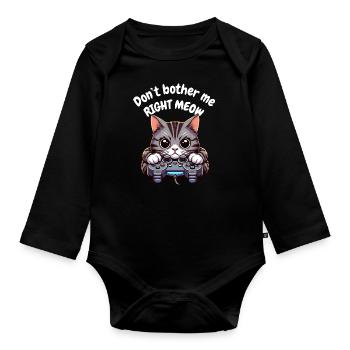 Video Game Katze Controller Gamer Zocken PC Lustig - Baby Bio-Langarm-Body - Schwarz - Vorne