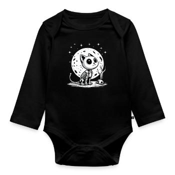 Happy Halloween Katze Vollmond Skelett Lustig - Baby Bio-Langarm-Body - Schwarz - Vorne