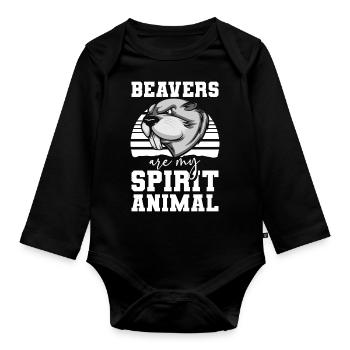 Beaver Bober Natural Wood - Organic Longsleeve Baby Bodysuit - black - Front