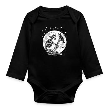 Halloween Skeleton Cat Full Moon Cute Funny - Organic Longsleeve Baby Bodysuit - black - Front