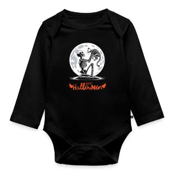 Happy Halloween Skeleton Cat Full Moon Night - Organic Longsleeve Baby Bodysuit - black - Front