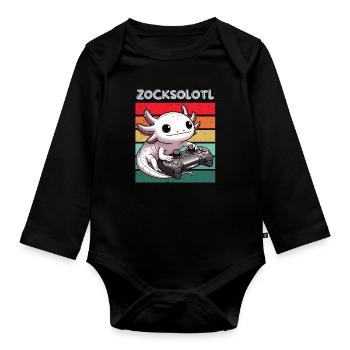 Gamer Axolotl Nerd Retro Computer Videogame Lustig - Baby Bio-Langarm-Body - Schwarz - Vorne