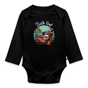 Sloth Hammock Time Out Vacation Beach Sea Fun - Organic Longsleeve Baby Bodysuit - black - Front