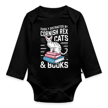 Katze Cornish Rex Geschenk - Baby Bio-Langarm-Body - Schwarz - Vorne