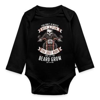 Motorrad Bart Biker Vollbart Bike Rocker - Baby Bio-Langarm-Body - Schwarz - Vorne